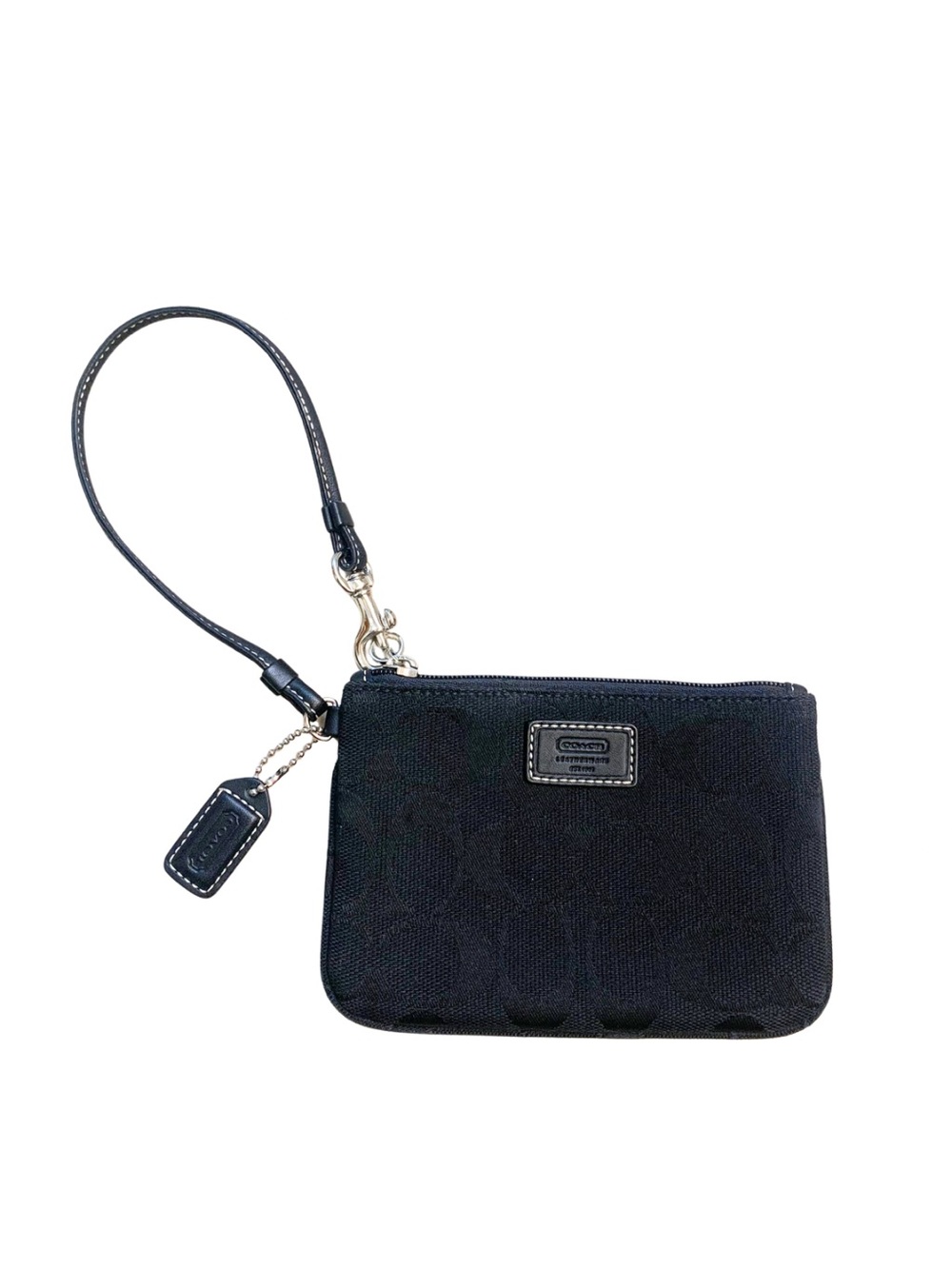 COACH Small Black Signature Canvas Wristlet Wallet Bag Minimal Preppy Classic